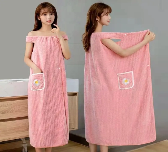 Long Style Women's Wearable Wrap Bathrobe - Polyester, Absorbent, and Quick-Drying for Household Use in the Bathroom