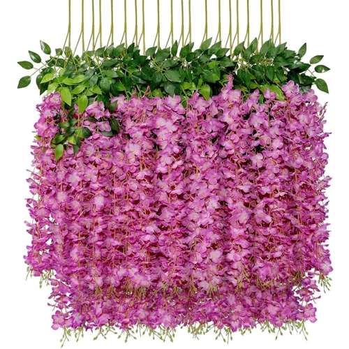 12pcs Silk Wisteria Garland - Artificial Flowers, Extra Long Thick Vine for Hanging Decor at Home, Parties, and Weddings