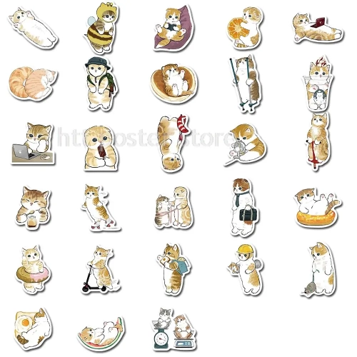 Set of 64 Cute Cat Decorative Stickers: Perfect for Decals on Snowboards, Laptops, Luggage, Cars, Fridges, and more. Made of Cute PVC material for a delightful touch to your belongings.