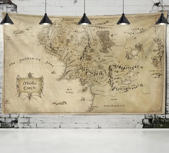 Antique Pirate Treasure Map Tapestry Hippie Boho Decor with Golden Island Theme - Perfect for College Dorm Decoration and Wall Hanging