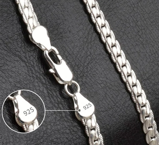 "Exquisite 6mm Silver-Toned Luxury Necklace Chain, Ideal for Stylish Men and Women – Perfect for Fashion, Weddings, and Engagement Jewelry, Length: 20-60cm"