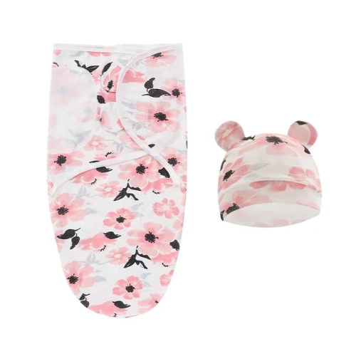 Adjustable Muslin Newborn Sleeping Bag and Hat Set - Cotton Baby Swaddle Blanket Wrap, Perfect for Infant Sleepwear, Suitable for Babies 0-6 Months.