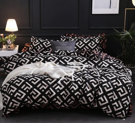 Modern Black Bedding Set: Available in Queen, King, Single, and Full Size. Polyester Bed Linen with Duvet Cover Set featuring a Stylish Design including Birds, Plaid, and Anime Motifs, complete with Pillowcase.