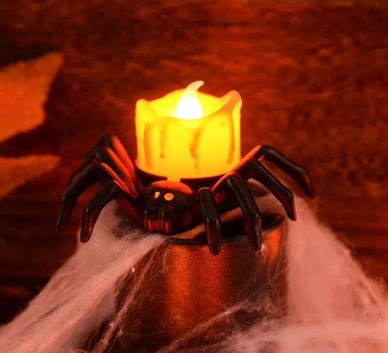 LED Halloween Candle Lights with Plastic Spider and Pumpkin Lamps: Perfect for Home, Bar, Haunted House, and Halloween Party Decor. Spooky Horror Props.
