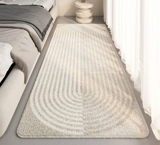 Fluffy Striped Bedroom Carpet, ideal as a Bedside Rug or a Large Carpet for the Living Room. Plush Lounge Rug and Soft Velvet Floor Mat, perfect Carpets for Children.