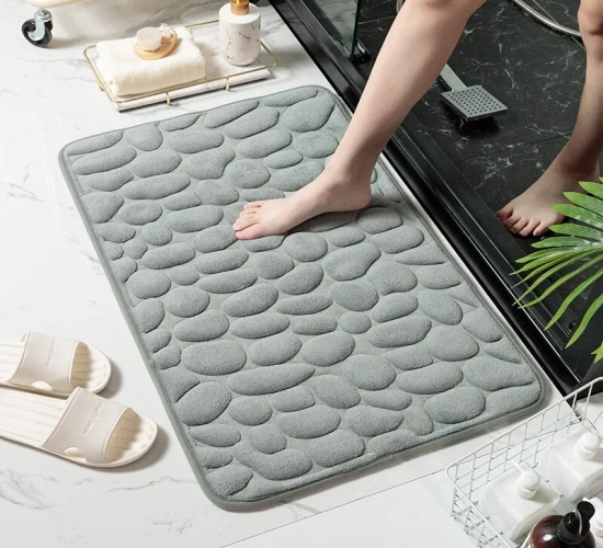 Coral Fleece Foot Mat - Memory Foam Embroidered Floor Mat for Household Use, Thickened and Absorbent, Ideal for Bathroom Floors and Doors.