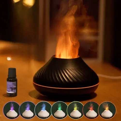 "Serene Ambiance: Volcanic Aroma Diffuser Essential Oil Lamp, 130ml USB Portable Air Humidifier with Color Flame Night Light"