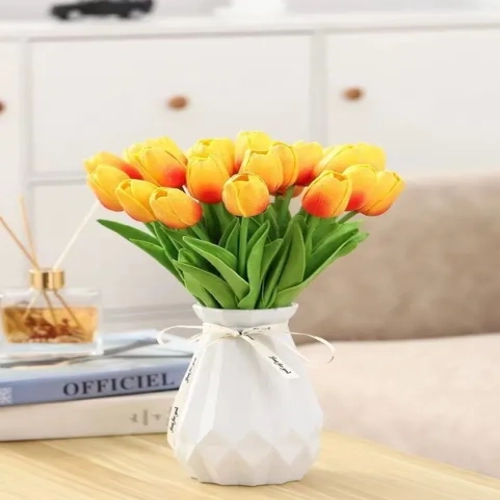 10pcs White Tulip Simulation Flowers (35cm) Perfect for Home Decor, Wedding Photography Props, and Ornaments. Fake Flowers with Realistic Feel.