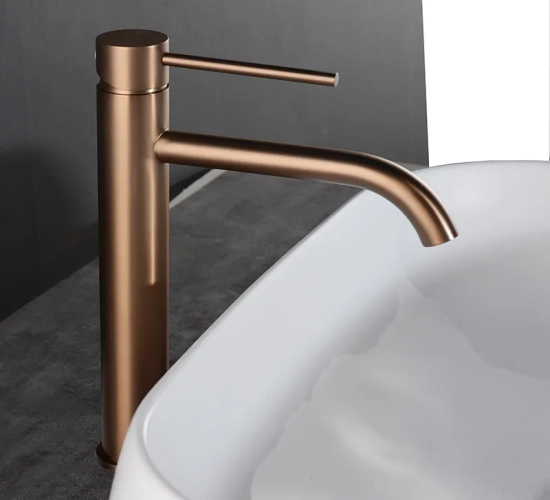 Brushed Gold Bathroom Basin Faucet Cold And Hot Mixer Water Tap Deck Mounted Single Hole & Handle Tall Style Brushed Rose Gold