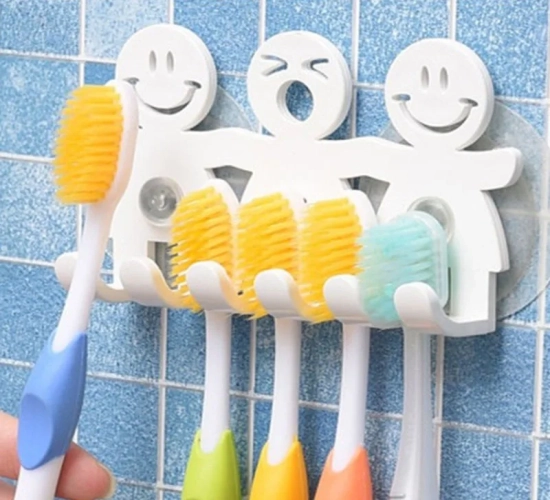 Smiling Family Toothbrush Holder with Cartoon Character Design