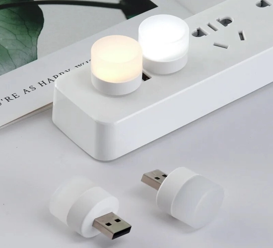 Mini USB Plug Lamp for Computer and Mobile Power Charging, Small LED Book Lamp with Eye Protection Reading Light, Round Night Light