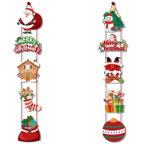 Merry Christmas Hanging Door Banner featuring Santa Claus and Snowman Couplets - Festive Christmas Decorations for Home, Perfect Xmas Gifts for Navidad and New Year Celebrations.