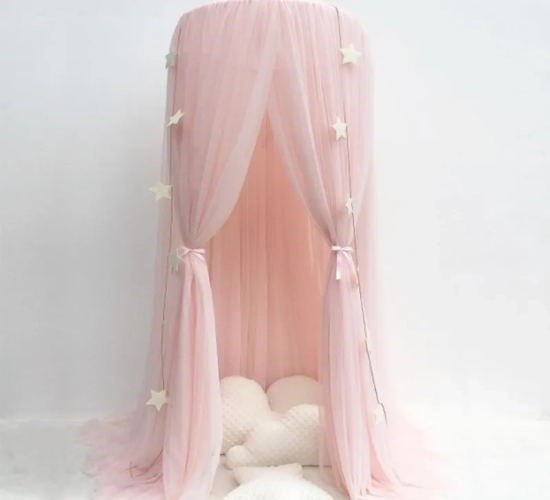 "Decorative Mosquito Net Hanging Tent Star-themed Canopy for Baby Bed Crib, Tulle Curtains for Bedroom and Play House Tent in Children's Room