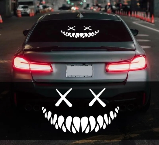 Demon Smiling Face Car Sticker: A Funny and Stylish Auto Body Styling Decoration for Your Rear Windshield or Window