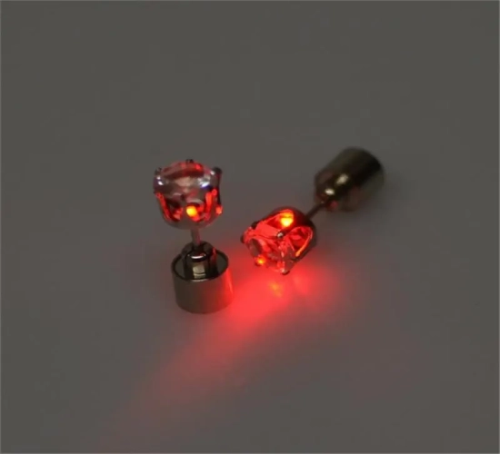 1 Pair of Red Light LED Earrings - Flashing Stainless Steel Earrings for Dance Parties. Hot Christmas Gift with Luminous Stick Accessories.