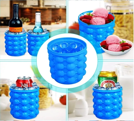 2-in-1 Silicone Ice Bucket with Lid: Large mold for making ice cubes, portable and space-saving tool for kitchen, parties, and barware. Size: 13.3*12.3 CM.