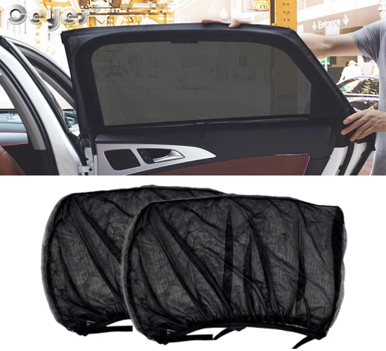 Ceyes 2pcs Car Rear Side Window Sunshades UV Protection Shield with Mesh to Prevent Mosquitoes, Ensure Sunshine Privacy, Foldable Curtain for Added Convenience.
