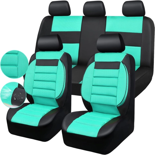 3D Foam Back Support Leather Car Seat Covers - Full Set Air Mesh Automotive Seat Covers, All-Season Car Seat Cover, Universal Fit
