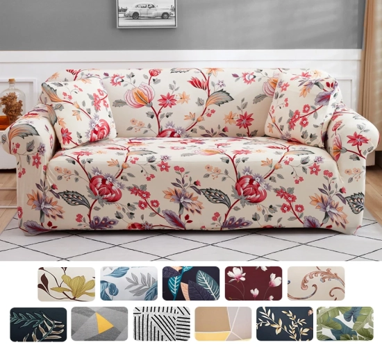 Printed Stretch Sofa Slipcover - Washable Furniture Protector for Pets and Kids.