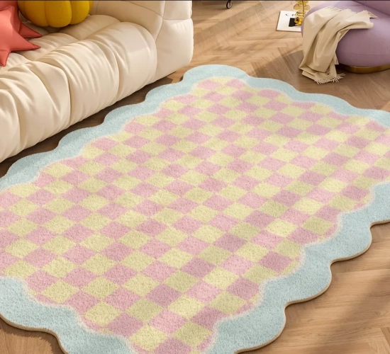 Living Room Carpets with Plaid Design, Ideal for Children's Bedrooms. Fluffy Rugs for Home Decoration, Suitable for Cloakrooms. Features IG Floral Plush Mats, ковер, Tapete, Tapis.