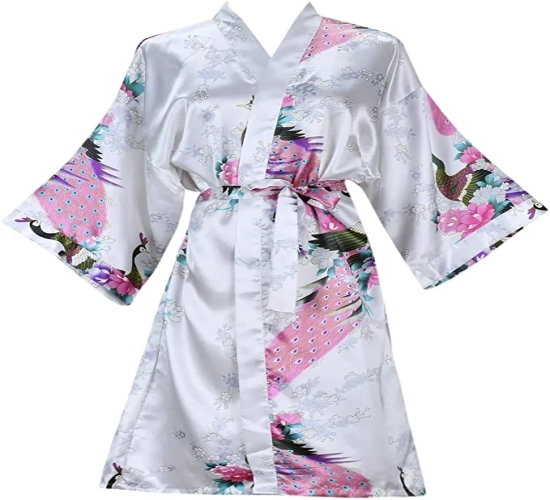 Satin Silk Wedding Robe: Short Kimono Style Floral Bathrobe, Perfect for Brides, Bridesmaids, or as a Fashionable Dressing Gown for Women during Nights or Relaxing Moments.