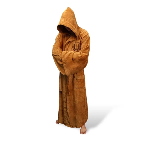 Hooded Flannel Robe for Men with Star Design: Thick and Cozy Dressing Gown, Jedi Empire Inspired Winter Long Robe for Men's Bathrobe Homewear.