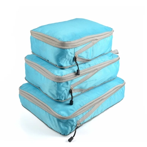 Travel Storage Bag with Compressible Packing Cubes, Foldable and Waterproof. Portable Nylon Suitcase Organizer with Handbag for Efficient Travel Packing.