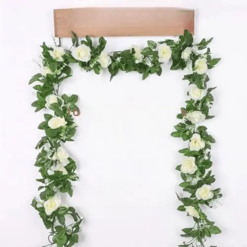 2M Artificial White Rose Flower Vine for Wedding and Christmas Decoration
