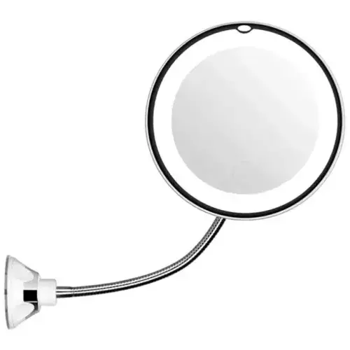 Flexible Gooseneck Makeup Mirror with LED Light - 10X Magnification, Suction Cup, 360° Swivel for Bright and Diffused Lighting