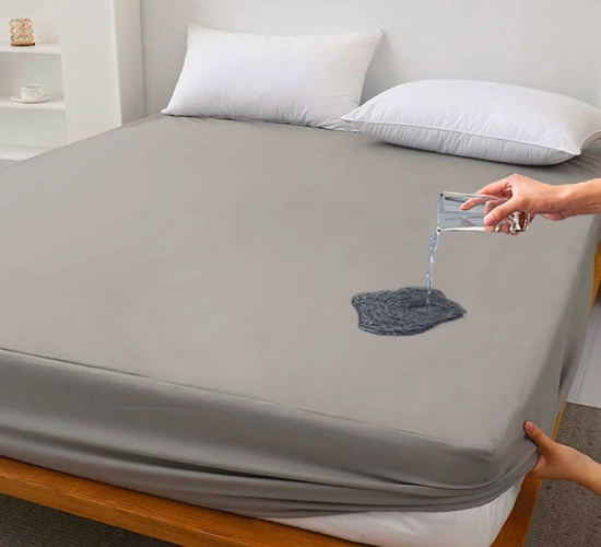 Soft and Breathable Waterproof Fitted Sheet: Mattress Cover in Grey, Available for Queen, King, Twin, and Full Sizes.