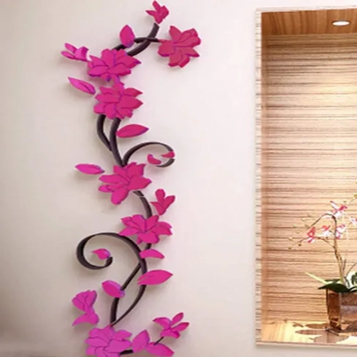 Creative 3D Acrylic Wall Stickers - Decorative Flowers for Living Room, Bedroom, and Home Decoration.