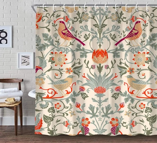 "William Morris Shower Curtain: Green Shower Curtain Set for Bathroom, Heavy Weight Fabric, Decorative and Washable Bath Curtain."