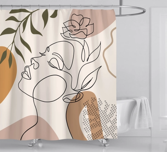 "Abstract Bohemian Shower Curtain: Medieval Minimalist Art Polyester Fabric, 180 * 180CM Size, Complete with 12 Hooks for Bathroom Decor."