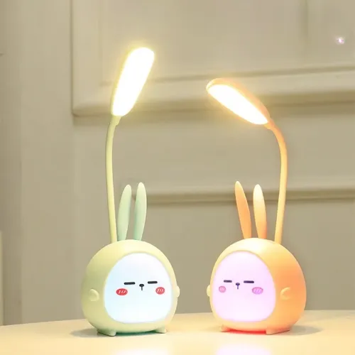 "Cute USB Rechargeable Cartoon LED Desk Lamp for Study and Night Light in Bedroom."