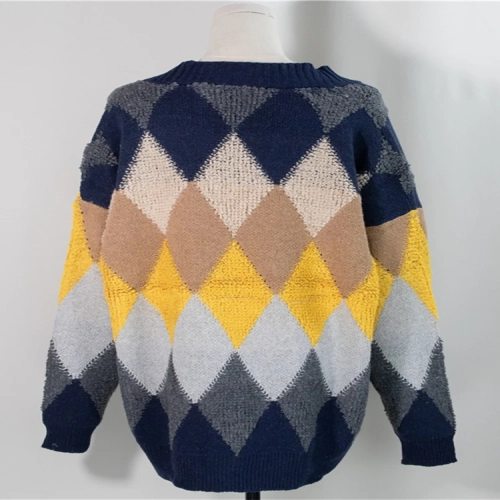 Colorfaith 2022: Plaid Chic Cardigans with Button Puff Sleeve, Checkered Oversized Women's Sweaters. Winter/Spring Sweater Tops (SW658).