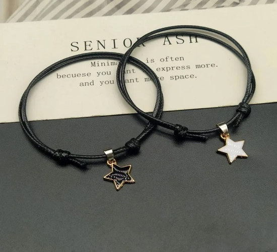 2 PCS/Set New Fashion Couple Bracelets: Black and White Rope Stars Bracelets for Women and Men - Paired Bracelets, Gifts for Lovers