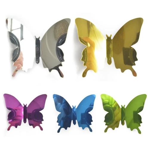 Set of 12Pcs 3D Butterfly Mirror Wall Sticker Decals – Removable Wall Art for Wedding and Kids Room Decoration, Adding a Touch of Whimsy to Your Space."