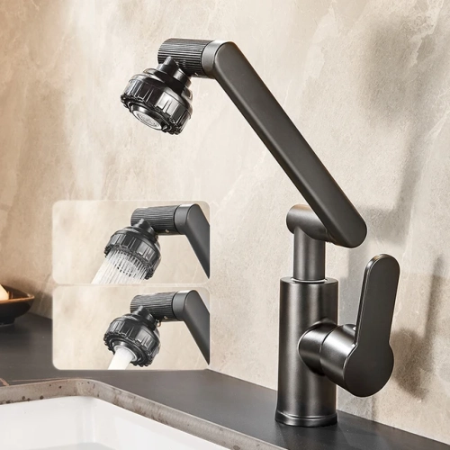 1080° Rotating Copper Kitchen Faucet: Wall-mounted, Mixing Cold and Hot Water for Bathroom and Kitchen Sink.