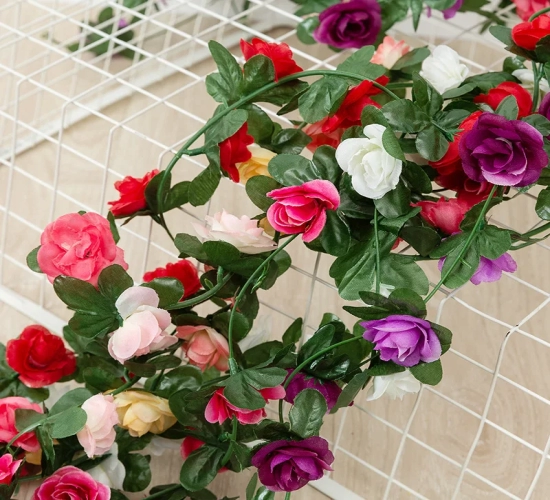 2.2 Meters Rose Artificial Flower Christmas Garland: Perfect for Wedding, Home Room Decoration, Spring and Autumn Garden, DIY, and Fake Plant Vine