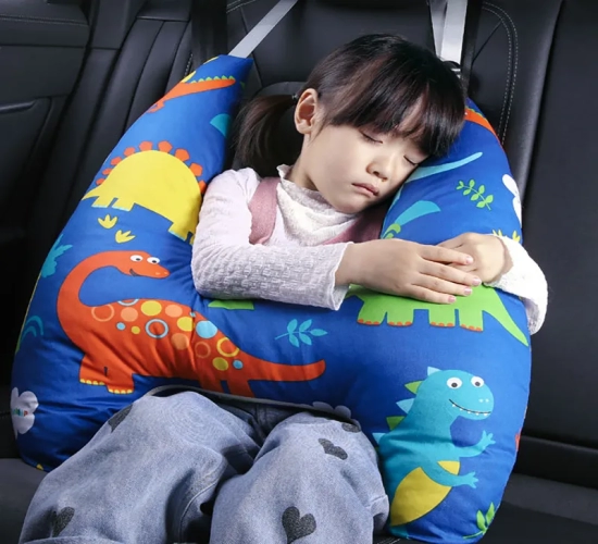 U-Shape Children's Travel Pillow with Cute Animal Patterns for Car Seat Safety and Head Support