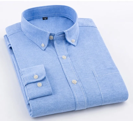 Men's Oxford Cotton Shirt for Spring and Autumn, Long Sleeve, Solid Color, Polo Neck, Business Casual Fit Top