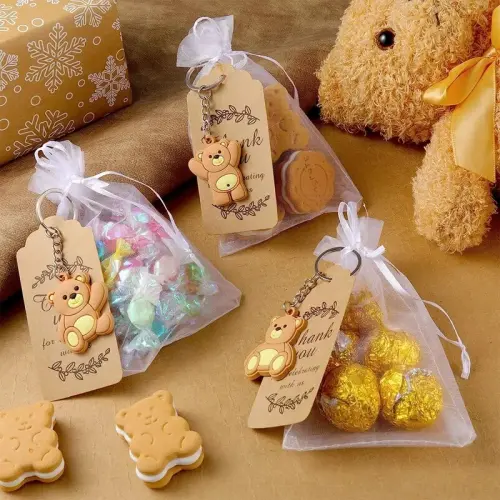 Adorable Bear Keychain Baby Shower Favors Set: 10/20/50pcs with Organza Bags, Thank You Kraft Tags - Perfect Gifts for Guests at Kids' Birthday Parties and Baby Showers!