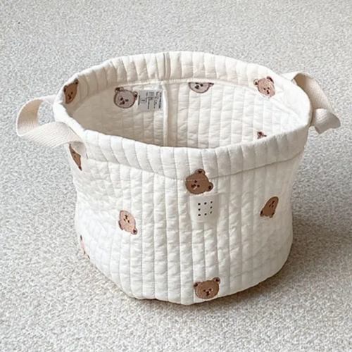Beige Cotton Embroidery Baby Diaper Clothes Toys Organizing Bag: Multi-Purpose Crib Storage Basket (1 Piece)