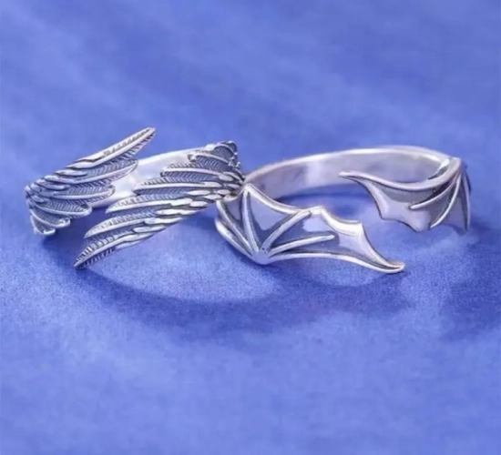 Gothic Punk Angel Devil Wings Adjustable Women's Ring: Fine Jewelry for Hip Hop, Couples Christmas Gift, Party Set