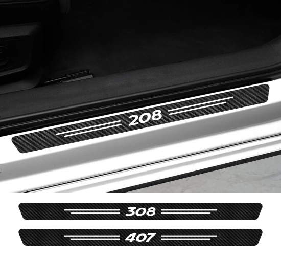 Car Door Sill Threshold Stickers for Peugeot Models: 107, 108, 206, 207, 208, 301, 306, 307, 308, 407, 2008, 3008, 5008, RCZ, Rifter