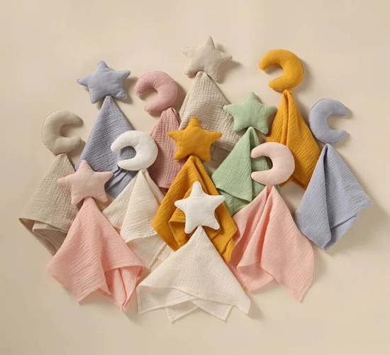 Soft Cotton Muslin Comforter Adorable Star Design for Newborns, Doubles as Sleeping Dolls and Kids' Sleep Toy. Also Functions as Soothe, Appease Towel, Bibs, and Saliva Towel.