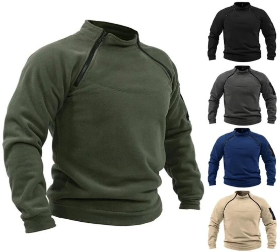 Men's Tactical Outdoor Polar Fleece Jacket, Designed for Hunting and Outdoor Activities. This Zipper Pullover Provides Windproof and Thermal Comfort, Perfect for Hiking and Sweater Weather."