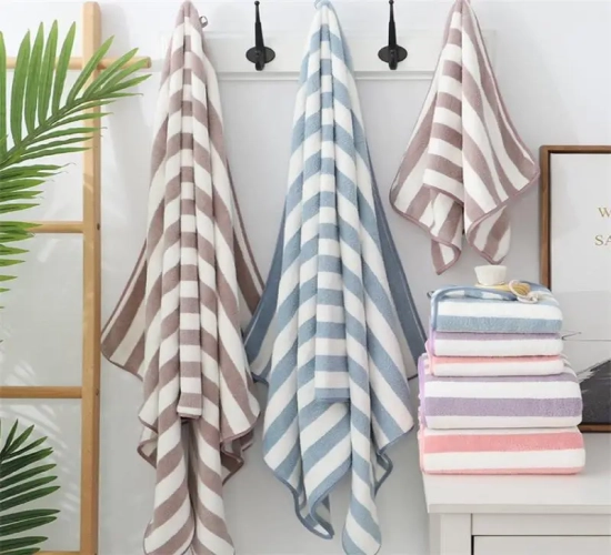 Adult Cotton Stripe Beach Towel - 70x140cm, Ideal for Face and Bath, Absorbent for Men and Women, Perfect for Travel, Sports, Spa, Bathroom, and Swim Supplies.