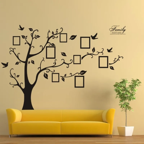 Black 3D DIY Photo Tree PVC Wall Decals Large size 250180cm/9971in, adhesive family wall stickers for mural art in home decor. Free shipping included.