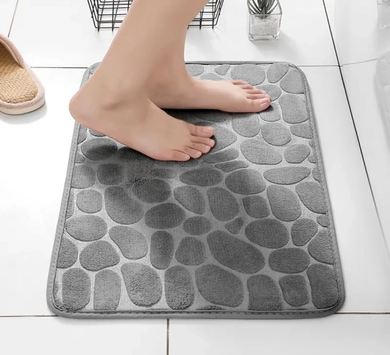 Non-Slip Cobblestone Embossed Memory Foam Mat - Perfect for Bathroom, Bath, Wash Basin, Bathtub Side, Shower Room, or as a Doormat on the Floor.